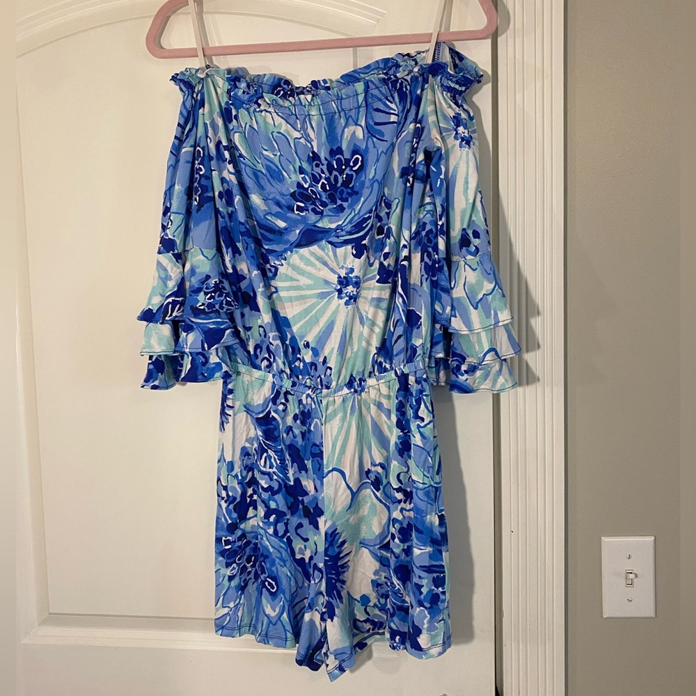 Lilly Pulitzer Blue & Aqua Floral Off-Shoulder Romper